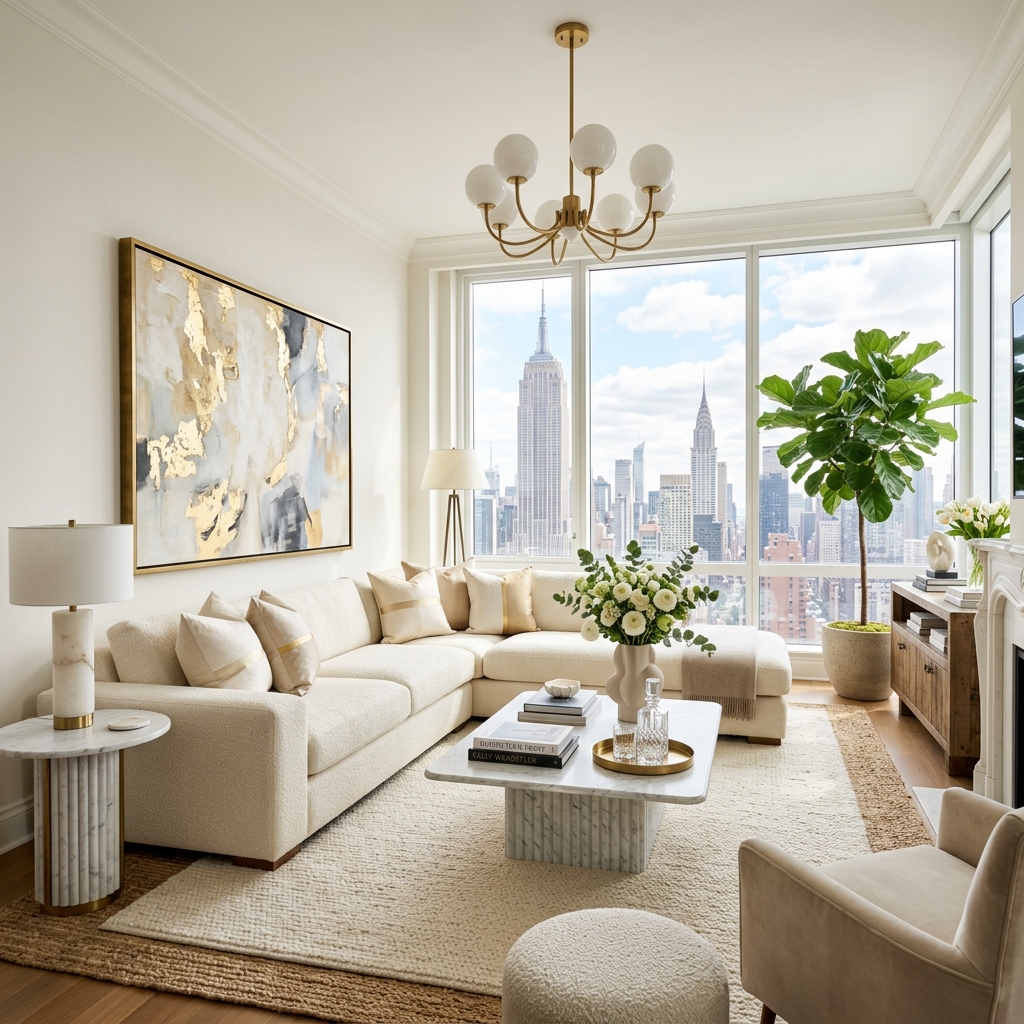 After staging — beautifully styled luxury living room by JCL Staging