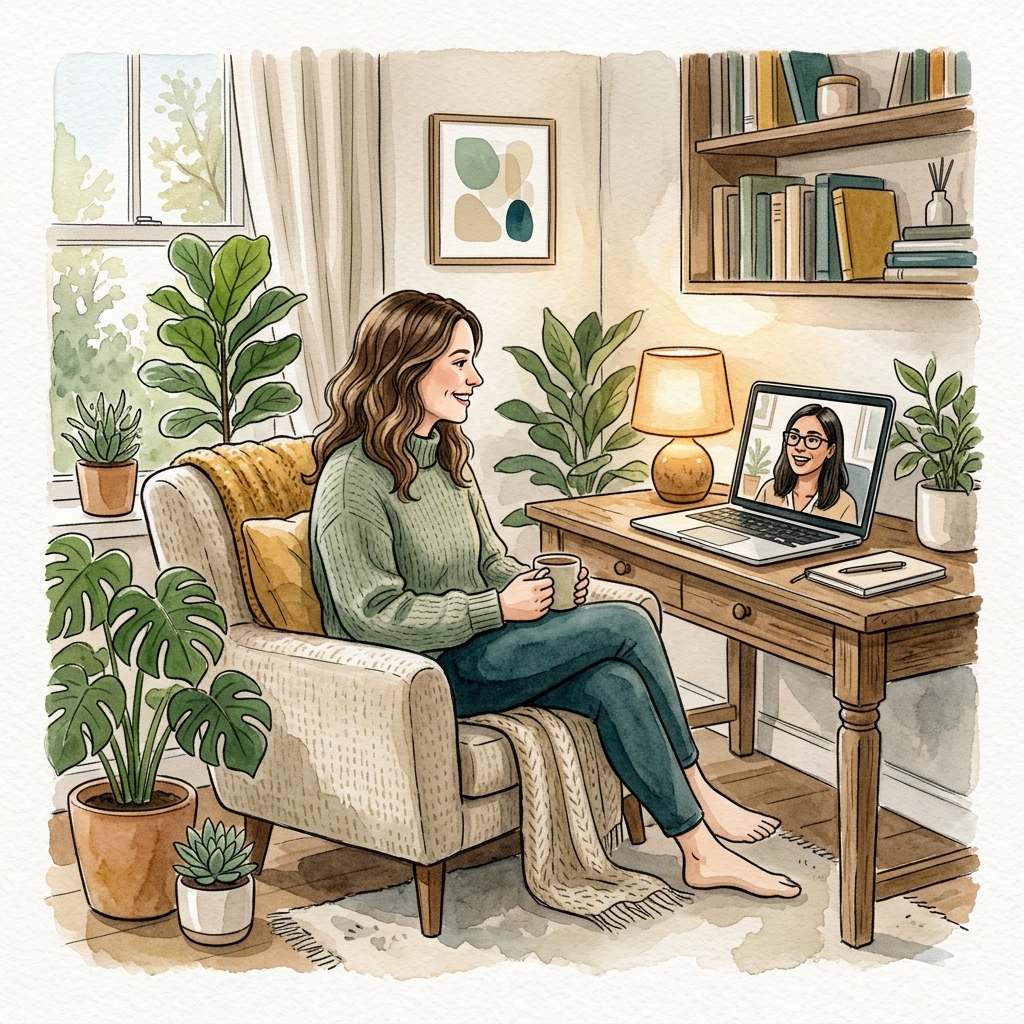 Telehealth therapy session illustration